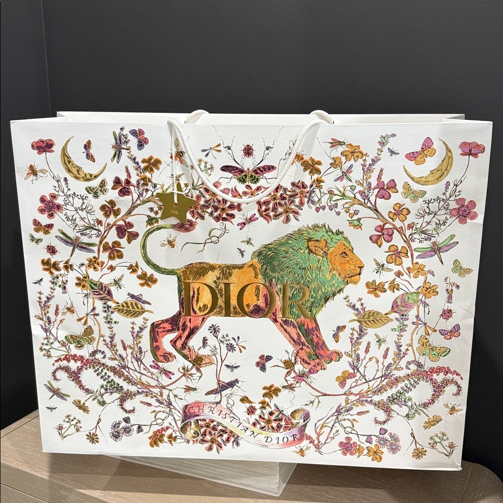 X-LARGE DIOR MULTICOLOR FLORAL DESIGN SHOPPING BAG & GOLD STAR